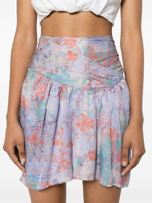 Lilac Silk Satin Ruffle Mini Skirt