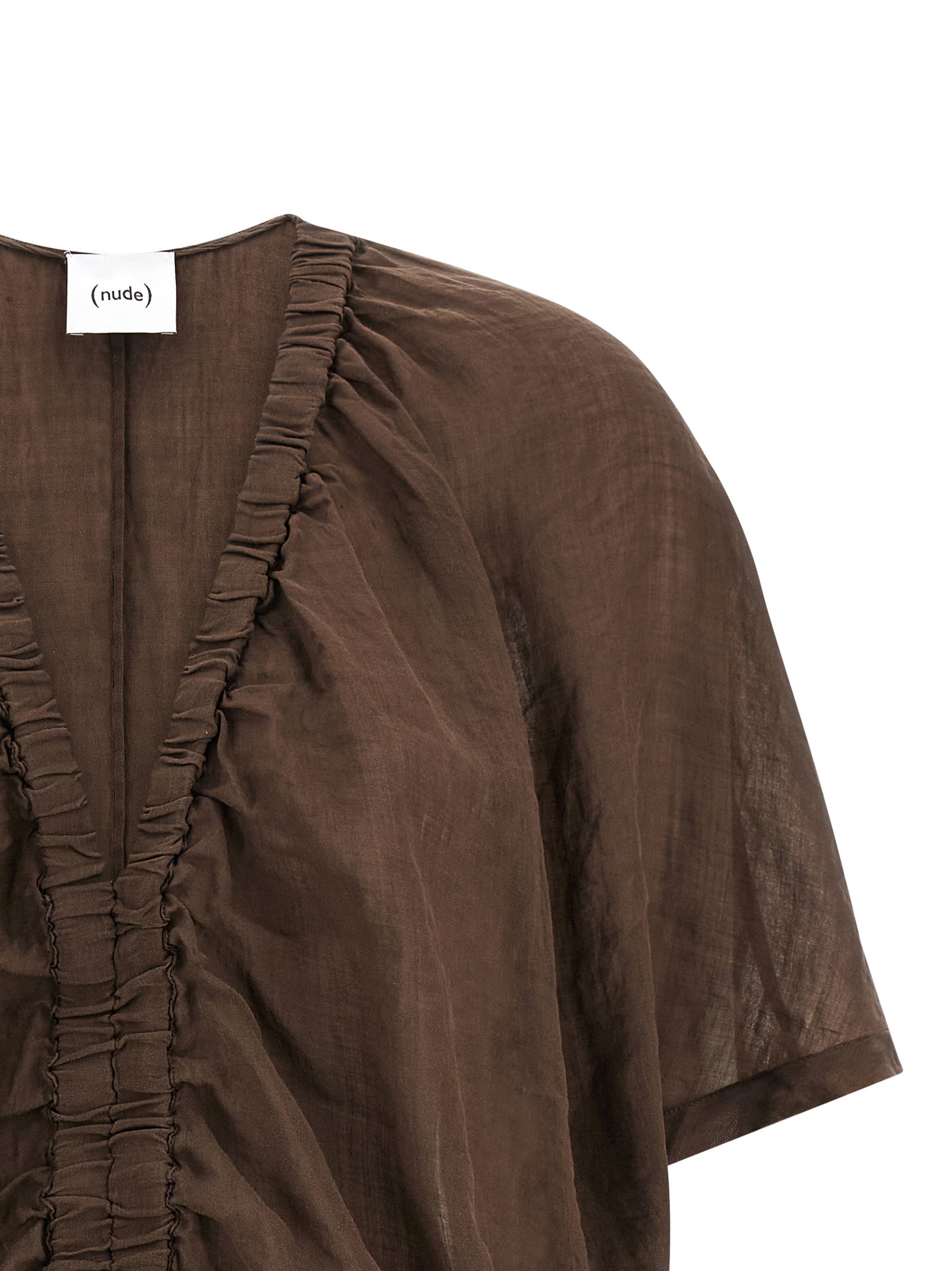 Nude Cropped Blouse — Linen Blend Shirt for Women