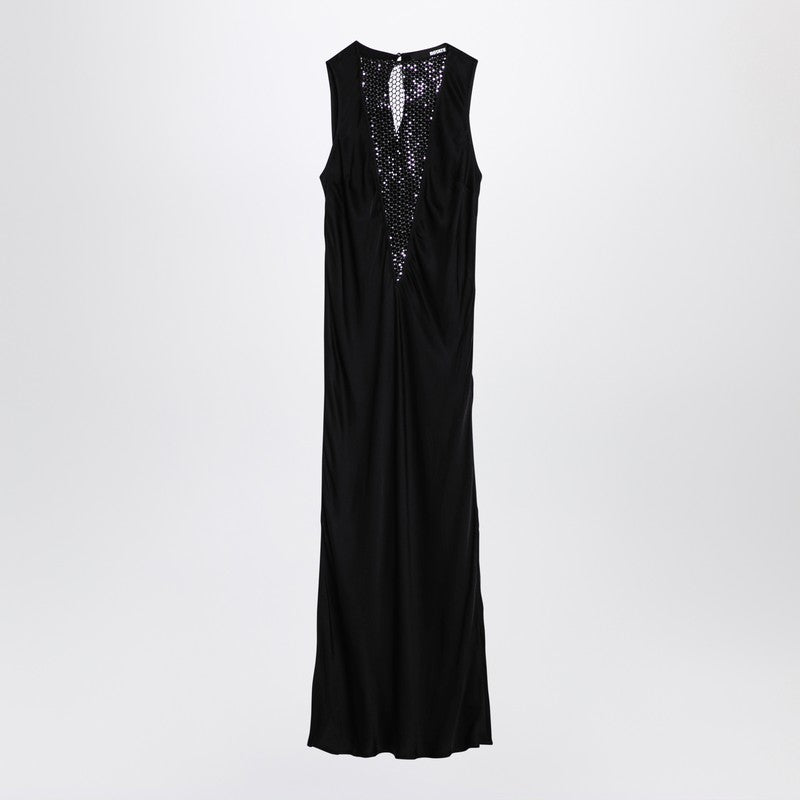 ROTATE Birger Christensen Vestido midi negro con inserción de malla