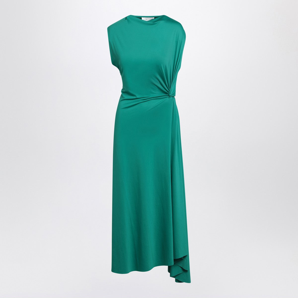 Vestido color pavo real con drapeado de Victoria Beckham