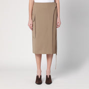 Victoria Beckham Sand-coloured pinstriped wrap skirt