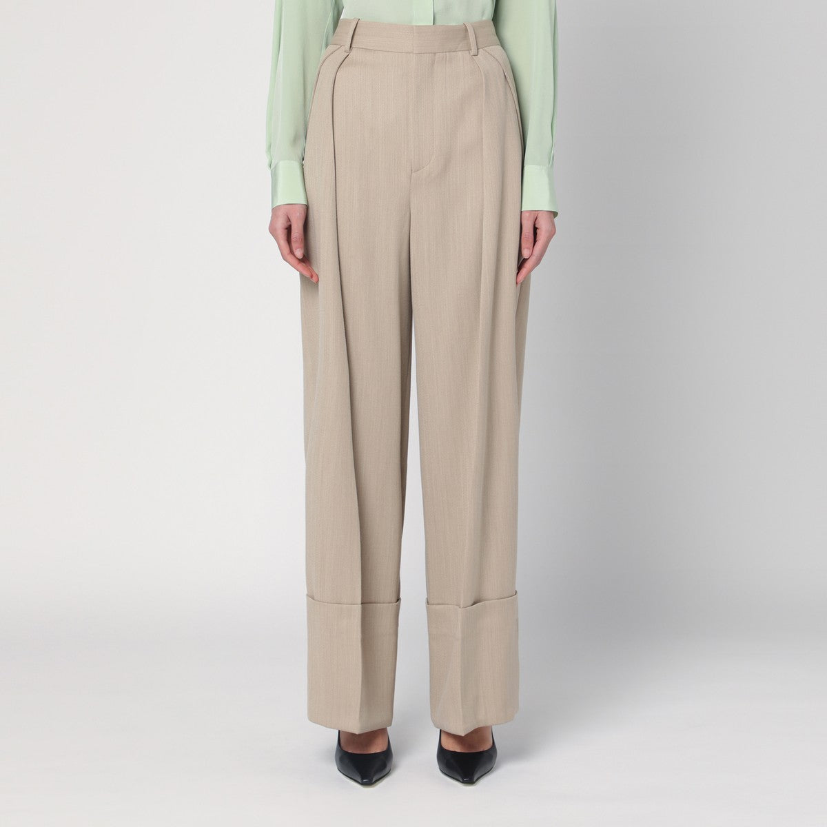 Victoria Beckham Wide mandarin colour wool pants