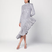 ROTATE Birger Christensen Vestido asimétrico plateado con lentejuelas