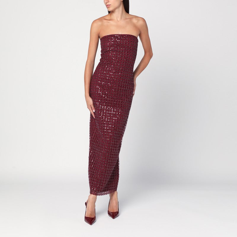 ROTATE Birger Christensen Long bordeaux dress with sequins