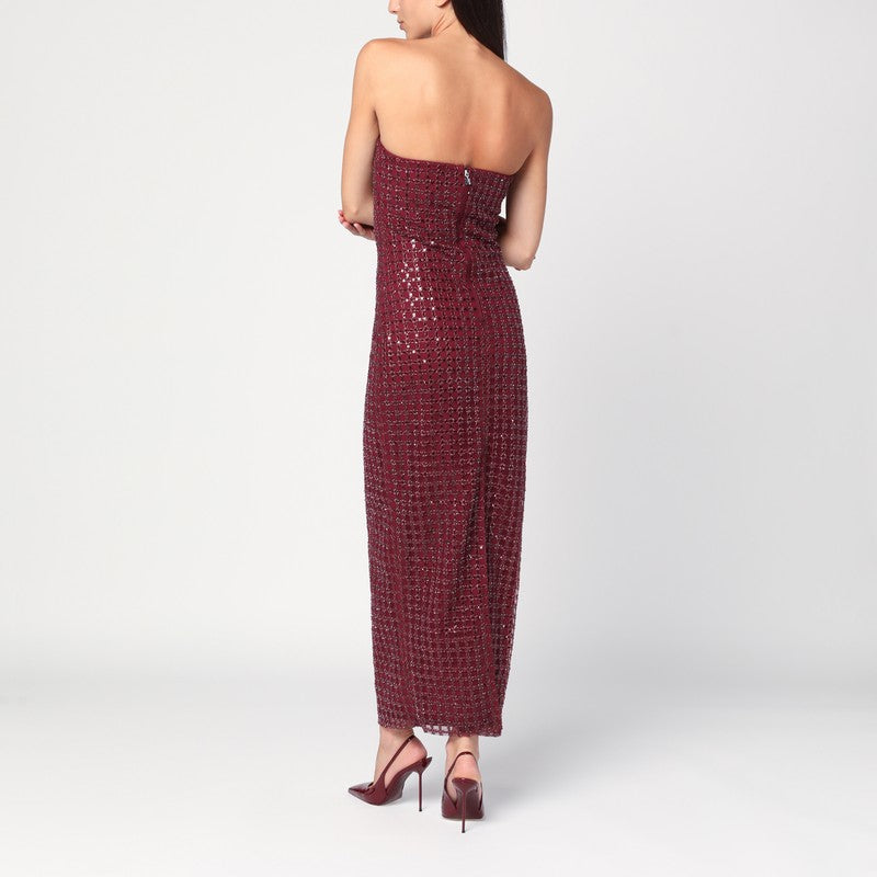 ROTATE Birger Christensen Long bordeaux dress with sequins