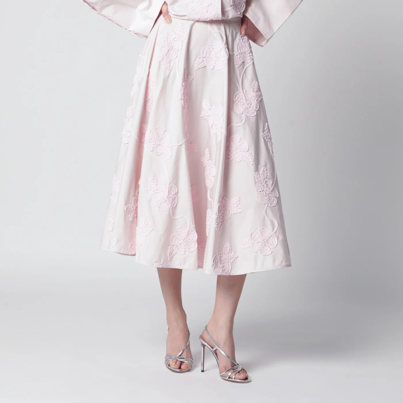 ROTATE Orchid pink skirt with floral embroidery