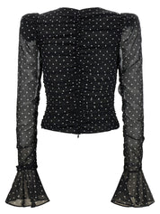 Rotate Birger Christensen Chiffon Ruched Blouse — Black