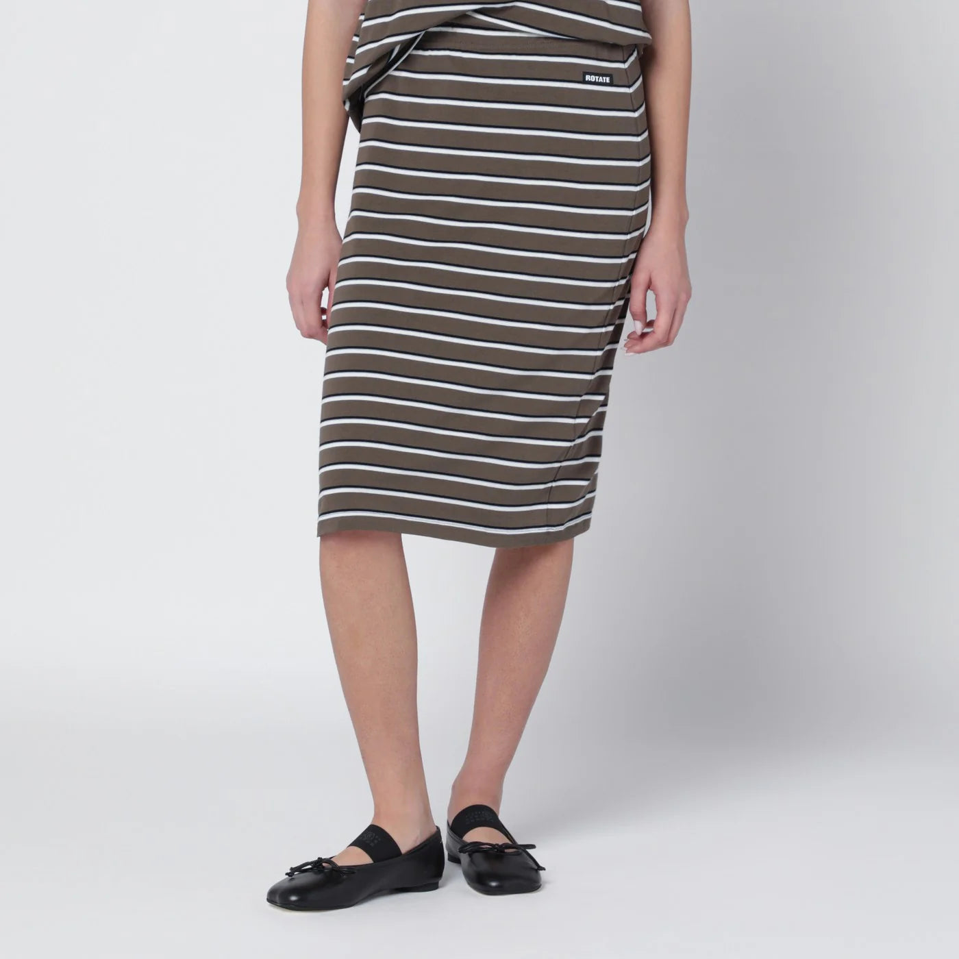 ROTATE Brown striped cotton-jersey pencil skirt