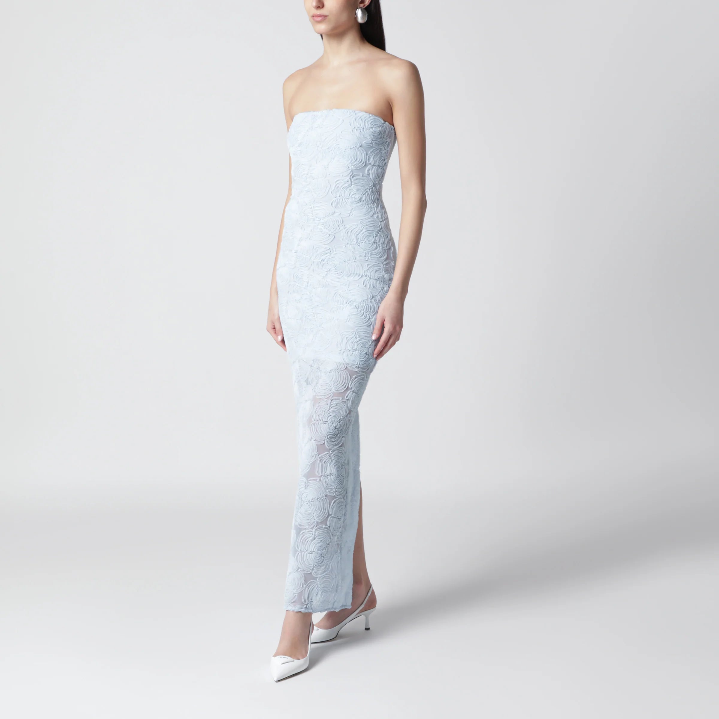 ROTATE Light blue floral mesh sheath dress