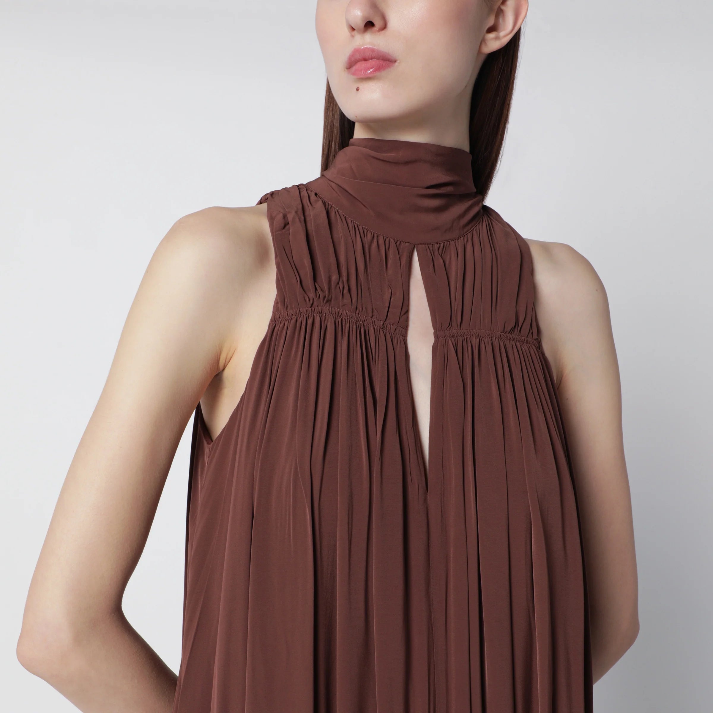 ROTATE Dark brown Gathered mini dress with ruching