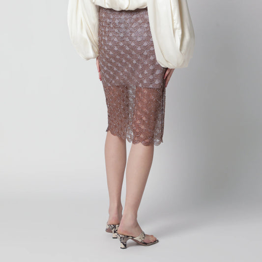 ROTATE Sequin midi skirt with scalloped hem in gull grey