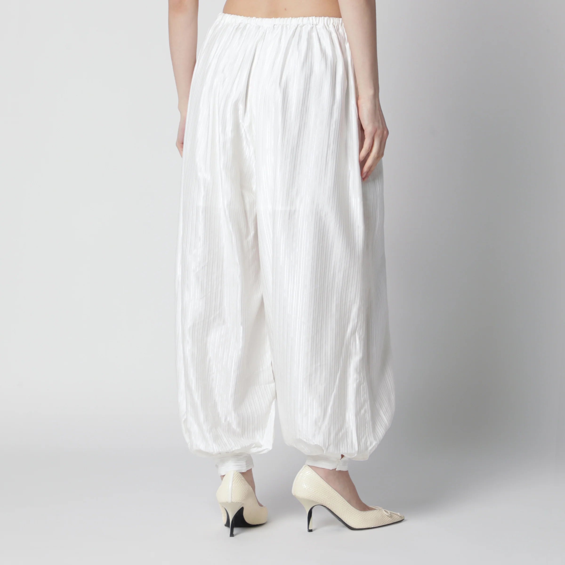 ROTATE Striped balloon pants in viscose, bright white