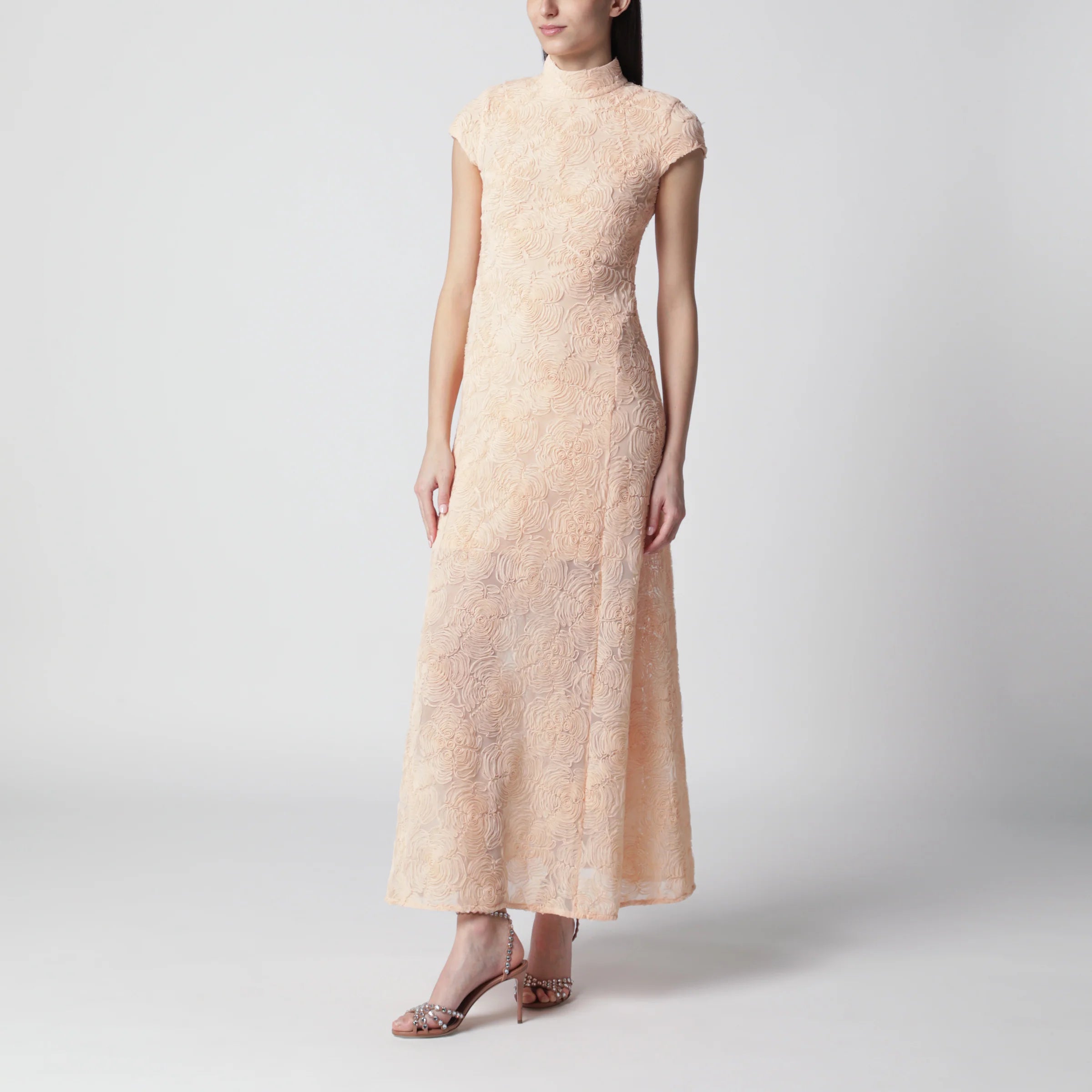 ROTATE Vanilla dress with floral appliqués