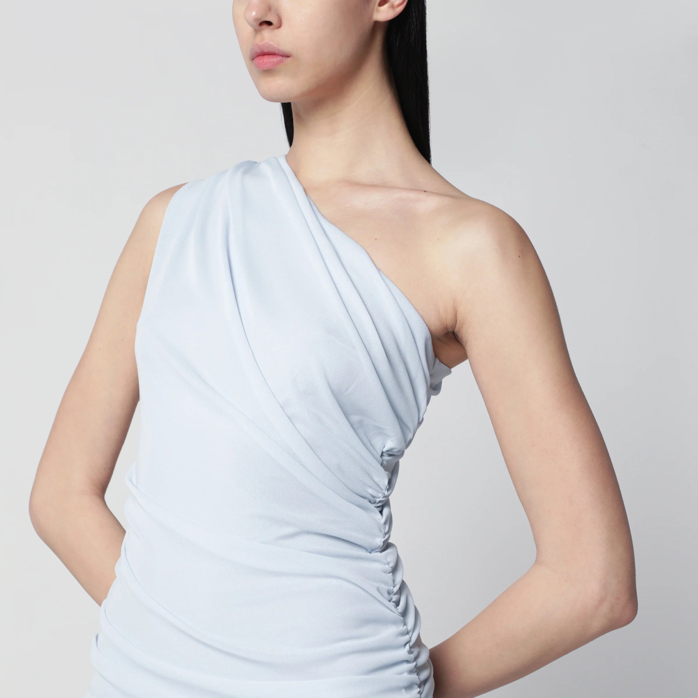 ROTATE One-shoulder draped maxi dress in Plein Air blue