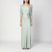 Malina Asymmetrical Long Dress Marisa — Light Green Satin