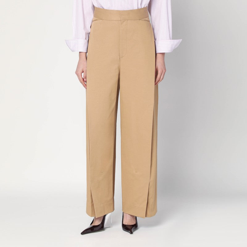 Victoria Beckham Wide beige trousers in cotton