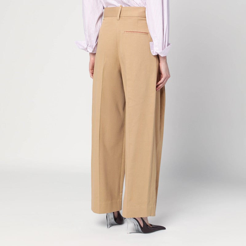 Victoria Beckham Wide beige trousers in cotton
