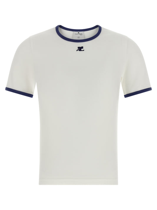 Courreges Signature Contrast T-shirt — Blue Topwear