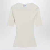 Courreges Courrèges White ribbed sweater in cotton and wool short-sleeve