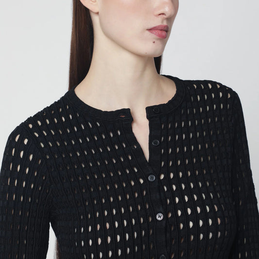 SIMKHAI Mabel Black Openwork Knit Cardigan — Knitwear