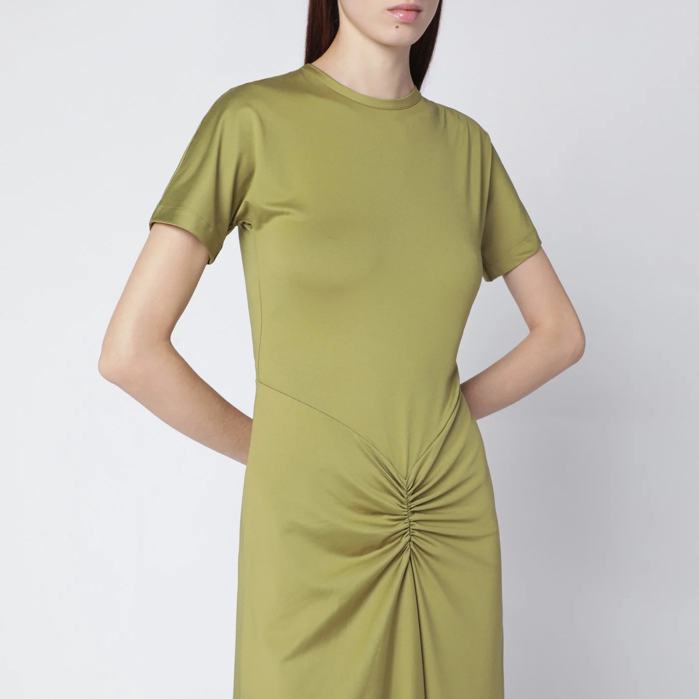 Victoria Beckham Blaire dress with gathered waist in yellowish green