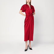 Vestido midi rosa fucsia con cintura fruncida de Victoria Beckham