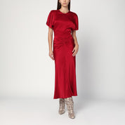 Vestido midi rosa fucsia con cintura fruncida de Victoria Beckham