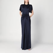 Victoria Beckham navy blue long dress with gathered waist