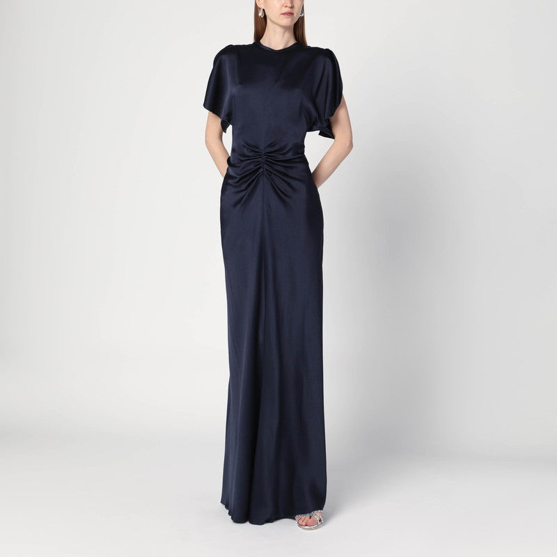 Victoria Beckham navy blue long dress with gathered waist