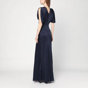 Victoria Beckham navy blue long dress with gathered waist