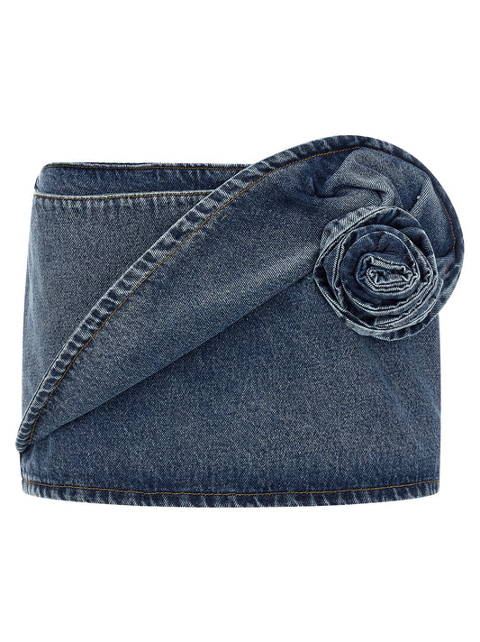 Magda Butrym Denim 12 Mini Skirt — Blue Draped Detail