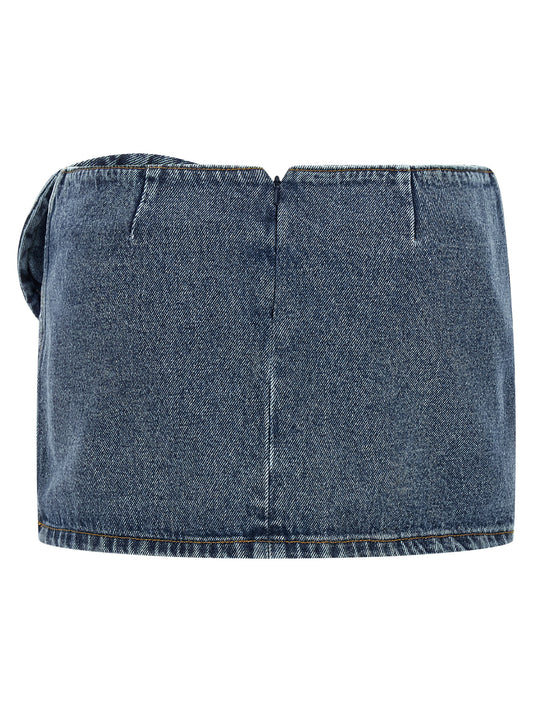 Magda Butrym Denim 12 Mini Skirt — Blue Draped Detail