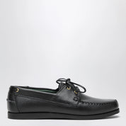 VINNY's Black Boat Shoe In Leather