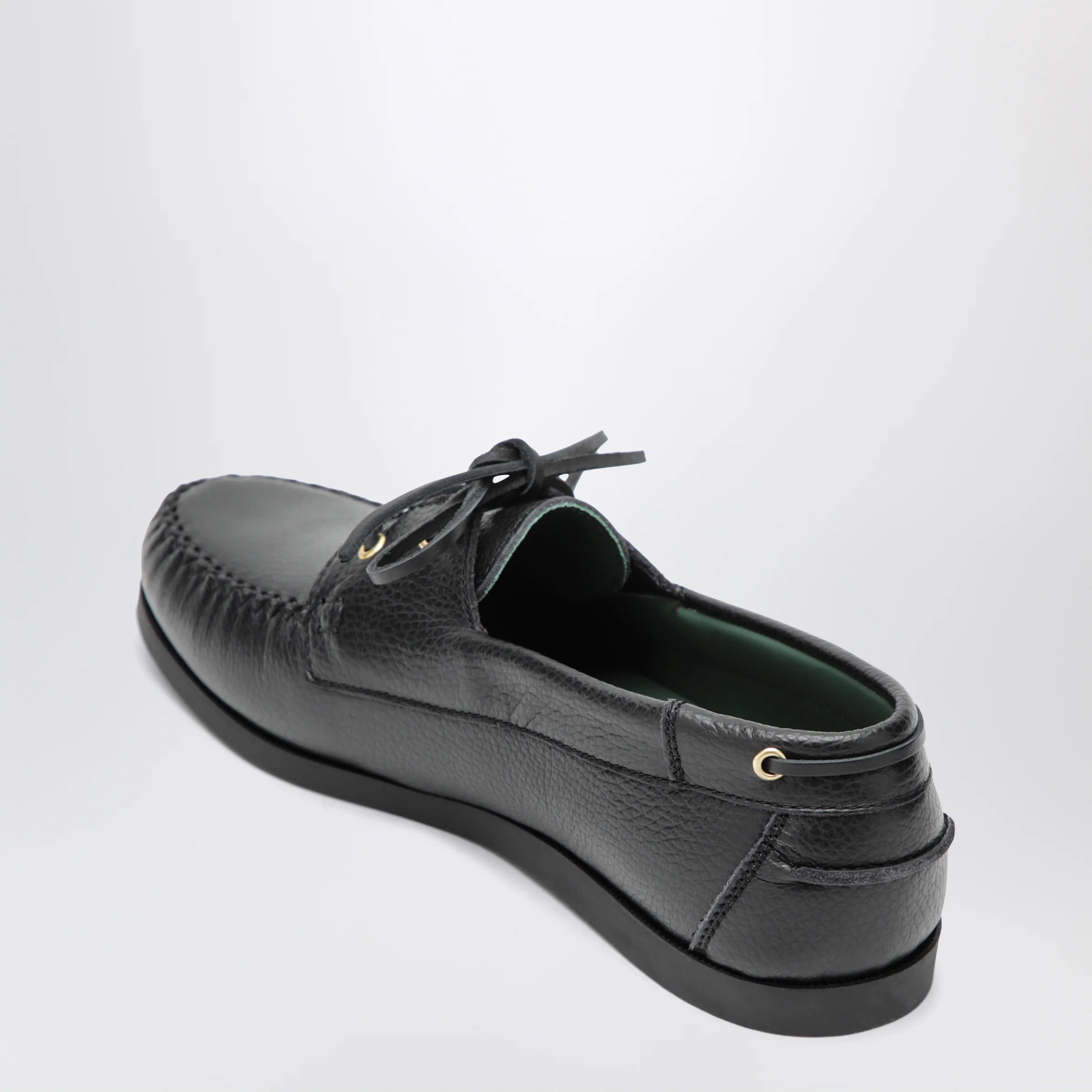VINNY's Black Boat Shoe In Leather