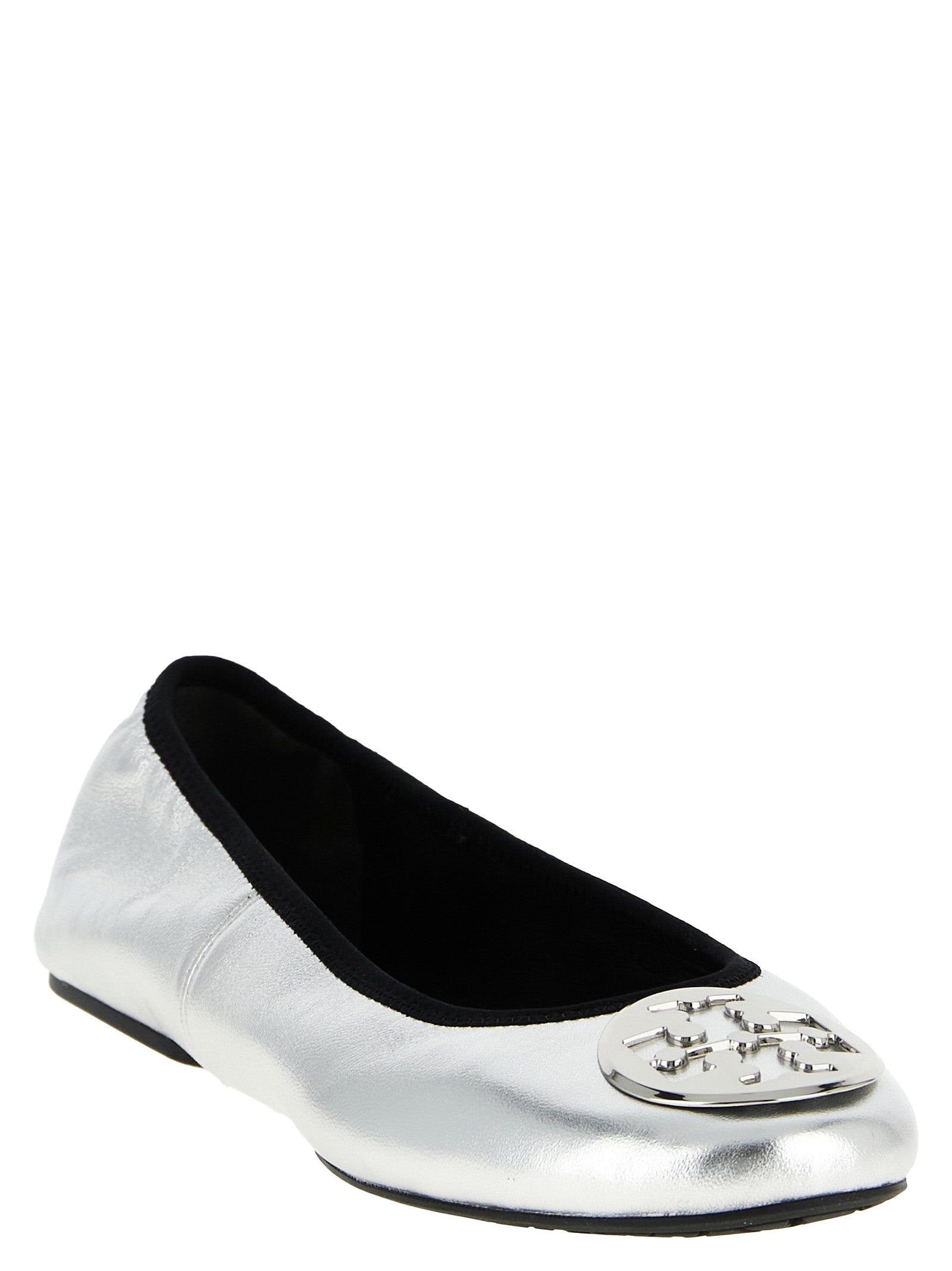 Tory Burch Reva Travel Ballet Flats — Silver Leather