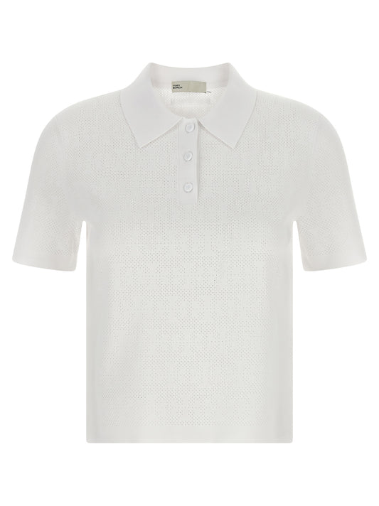 Tory Burch Pointelle Viscose Polo Shirt — White, Women