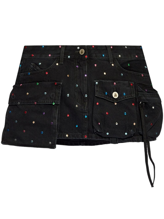 The Attico Skirts Black — Rhinestone Cotton Mini Skirt