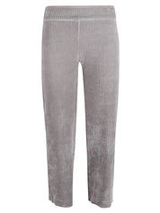 Pantalones Avenue Montaigne de terciopelo gris con pierna ancha