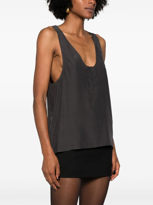 Saint Laurent Grey Silk Satin Top — Sleeveless Henley