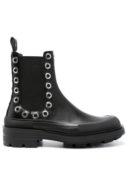 Alexander McQueen Black Eyelet Chelsea Boots