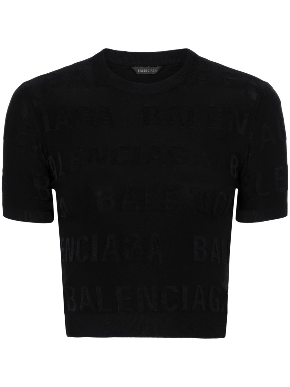 Balenciaga Sweaters — Black Cropped Logo Knit