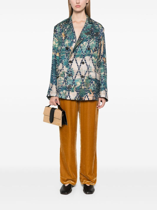 Beige Silk Geometric Print Jacket — Pierre Louis Mascia