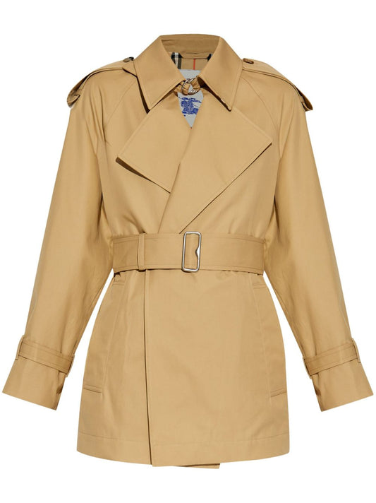 Burberry Coats Beige — Belted Cotton Gabardine Coat