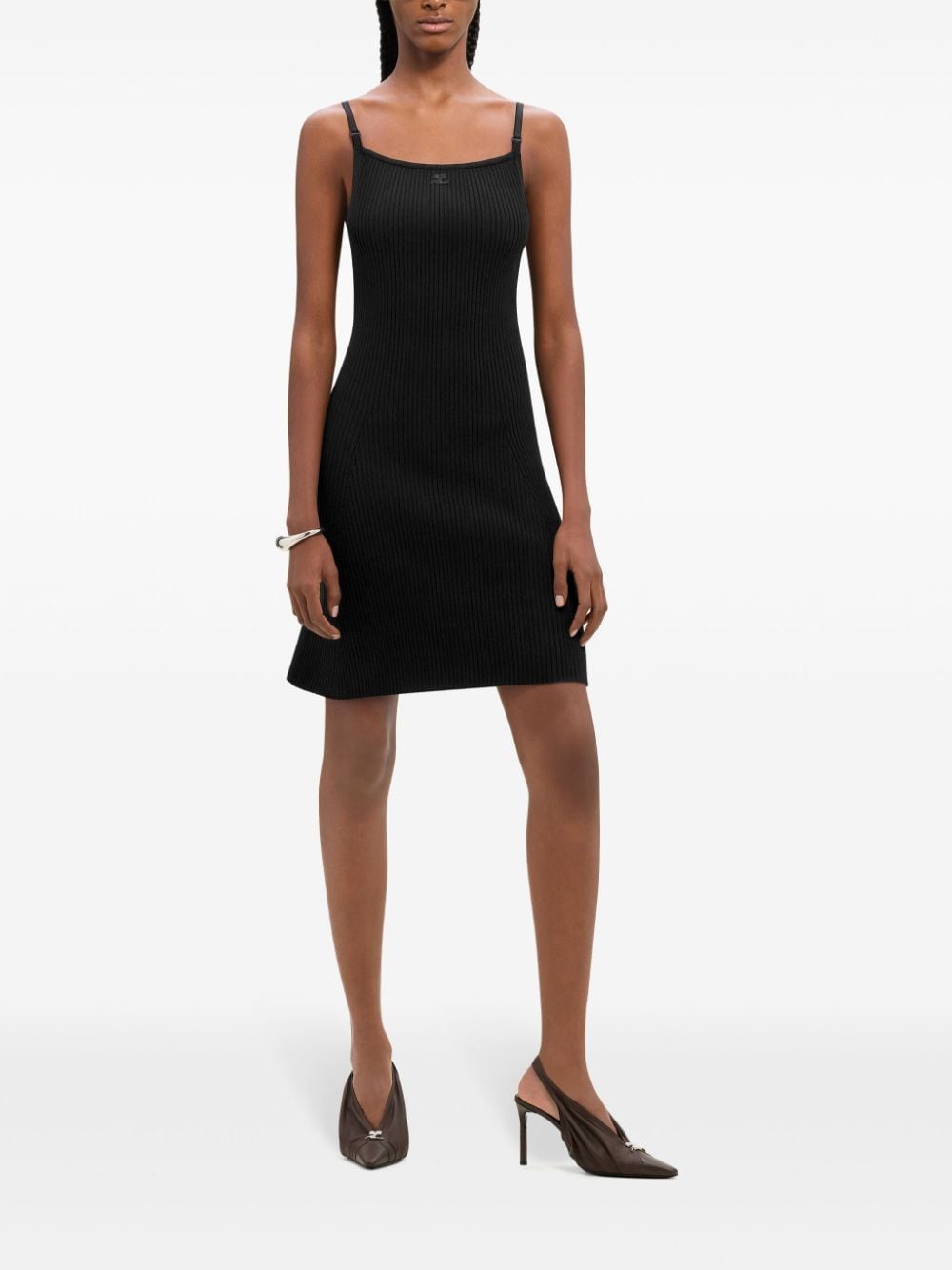 Vestido mini de punto acanalado negro de Courreges Pre Dresses