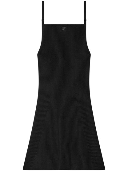 Vestido mini de punto acanalado negro de Courreges Pre Dresses