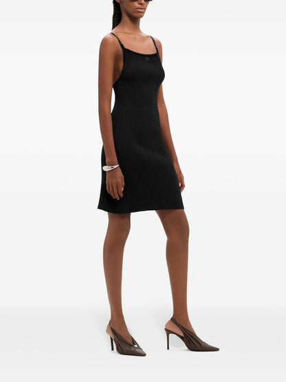 Vestido mini de punto acanalado negro de Courreges Pre Dresses