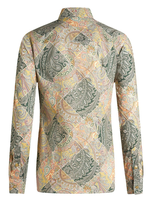 Etro Yellow Cotton Poplin Shirt — Tailored Paisley Patchwork