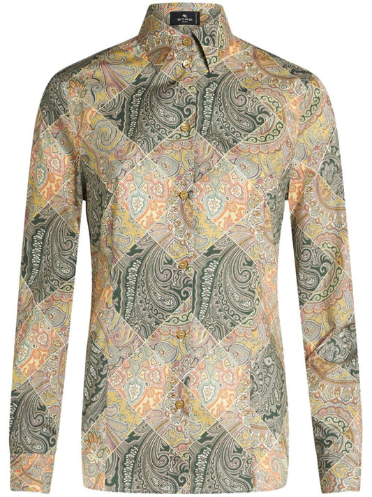 Etro Yellow Cotton Poplin Shirt — Tailored Paisley Patchwork