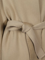 SANDBEIGE Wool Coat — Minimal Longline Mandarin Collar