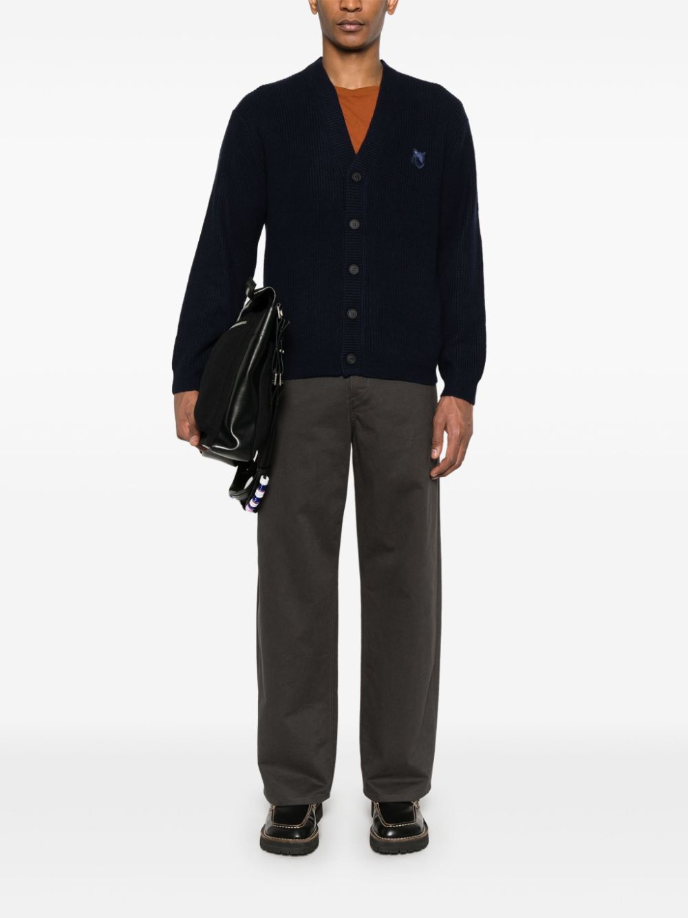 Blue Fox Head Wool Cardigan — Maison Kitsuné